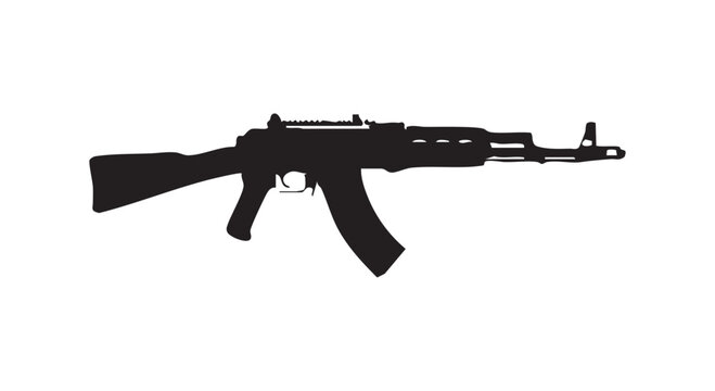 Modern assault rifle silhouette isolated on white background for tactical military equipment and shooting sports design.