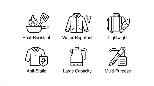Heat resistant cookware, waterproof outerwear, and luggage icon, as well as heat-resistant, waterproof, lightweight, anti-static, and high-capacity multifunctional properties for home 