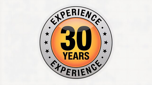 30 years experience badge, anniversary logo, commemorative emblem, professional credentials