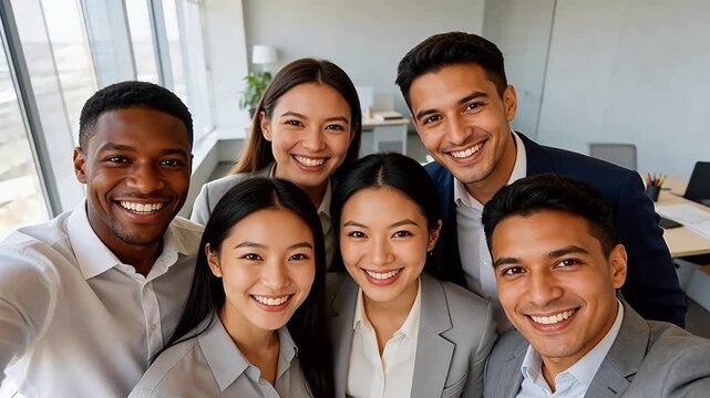 diverse business team taking selfie