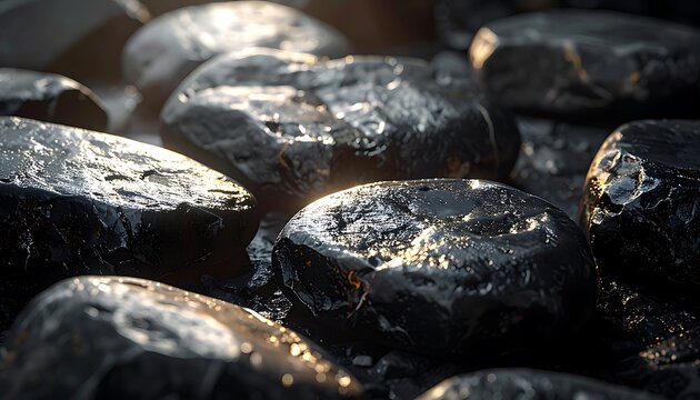 Close-up of wet dark stones.