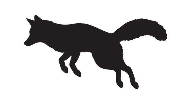 Silhouette of a fox jumping in motion isolated on white background for design projects and creative graphic elements.