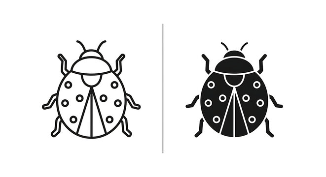 Ladybug icon set, outline and solid style