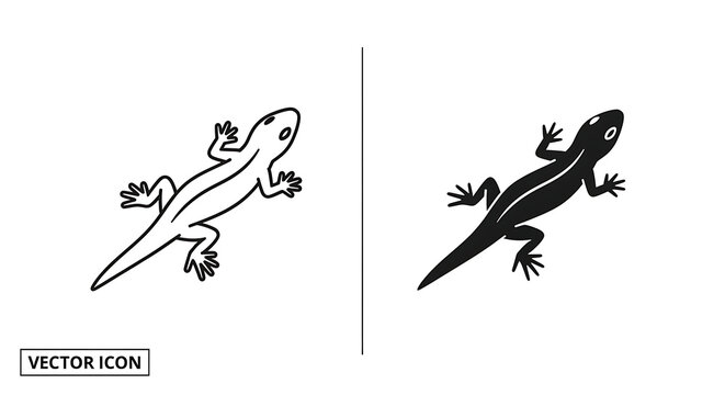 Lizard icons set, outline and silhouette style