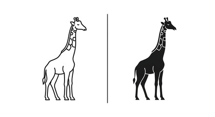 Fototapeta premium Giraffe line art and silhouette icons