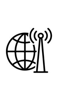 lobal Connectivity: Minimalist Vector Line Art of Internet Globe and Antenna Tower Icon