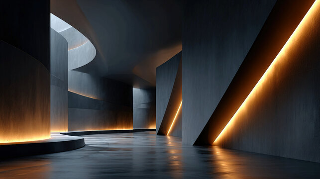 Angled lines and lighting create modern abstract architectural design geometric forms minimalistic aesthetic suitable for corporate digital art presentations and creative projects