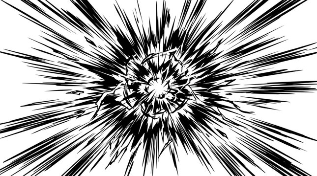 Dramatic emphasis lines create dynamic inward motion in a manga-style artwork.