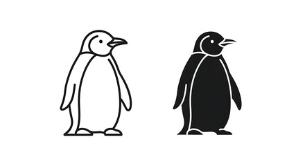 Obraz premium Penguin icon set, outline and solid style, vector illustration