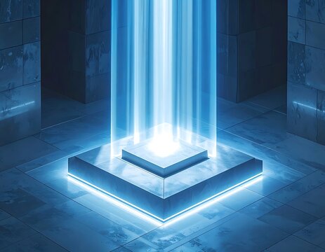 Glowing blue light beam technology platform.