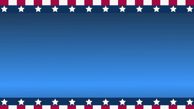Animated of Blue gradient background framed by stars, stripes borders evokes American patriotism, suitable for Fourth of July, Memorial Day, political campaigns, banners, posters and festive designs.