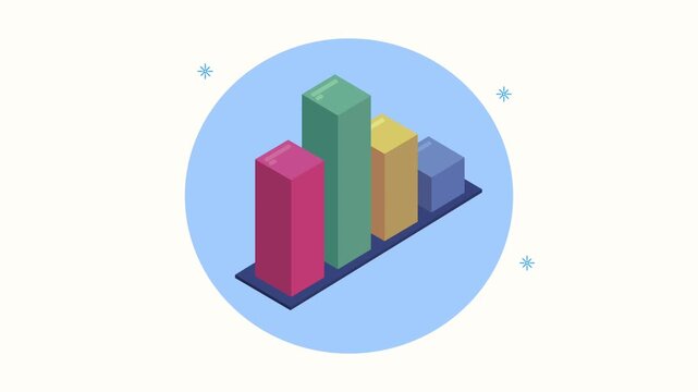 Dynamic 3d animation of statistical bar chart, data analysis with colorful blocks rising in a business graph motion background.