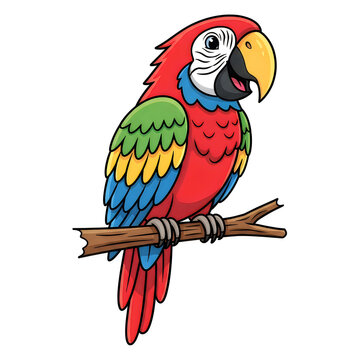 Colorful parrot, cartoon bird, vibrant macaw, tropical illustration