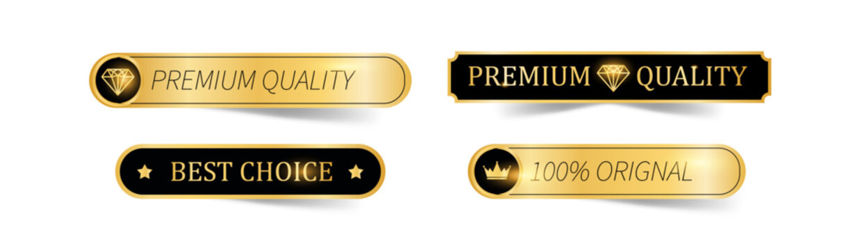 Premium Quality Golden Banner Labels Vector Pack - Wide Ribbon Style Badges: Best Choice, 100% Original & Luxury Seals