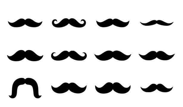 Moustache silhouette set. Retro gentleman facial hair style icons collection for movember, barbershop, and masquerade design.
