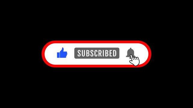 Subscribe button with thumb up and bell icons and hand cursor  online social media subscription concept