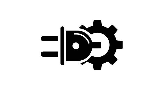 Electric plug with gear icon for industrial energy concept