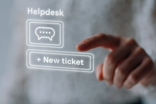 Helpdesk support digital interface with virtual hologram for customer service tech