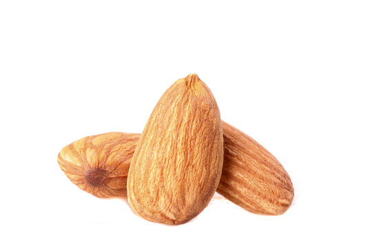 Shelled Almonds Nuts Healthy Snack Food Isolated on White Background