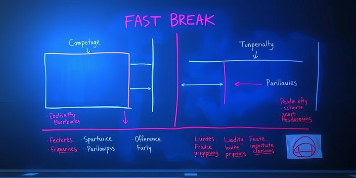 Fast break offense strategy diagram whiteboard,  competition, play