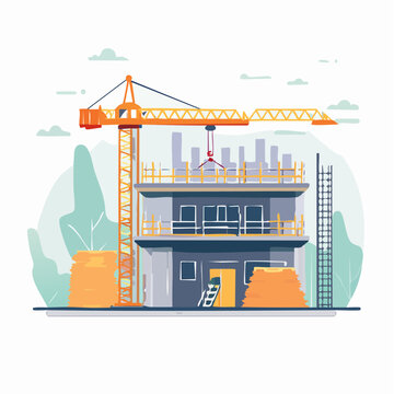 Construction Site with Crane and Building Under Development