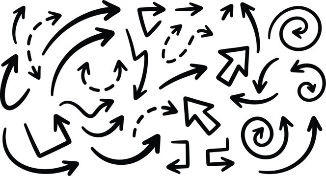 Arrows illustrate a collection of hand-drawn vector elements designed for navigational guidance.