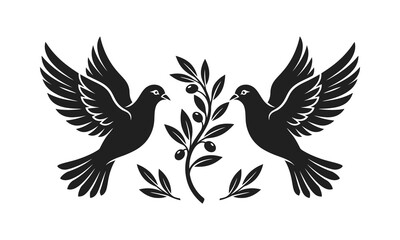 Fototapeta premium Pair of peace dove, two doves silhouette, peace dove vector, dove pair illustration, love birds design pack, flying doves together, peace symbol graphic, white dove pair, olive branch dove, couple