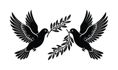 Obraz premium Pair of peace dove, two doves silhouette, peace dove vector, dove pair illustration, love birds design pack, flying doves together, peace symbol graphic, white dove pair, olive branch dove, couple