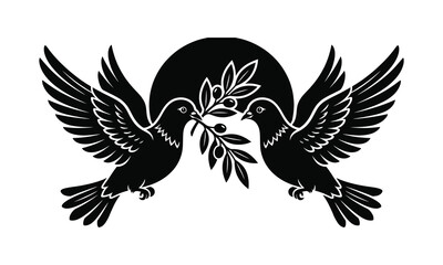 Fototapeta premium Pair of peace dove, two doves silhouette, peace dove vector, dove pair illustration, love birds design pack, flying doves together, peace symbol graphic, white dove pair, olive branch dove, couple
