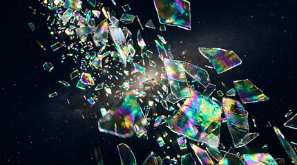 Abstract colorful crystal shards floating in dark space