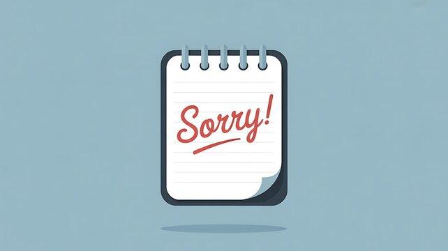 Sorry message, apologetic note, notepad illustration, red text