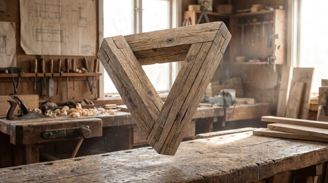 Wooden triangle impossible shape floating