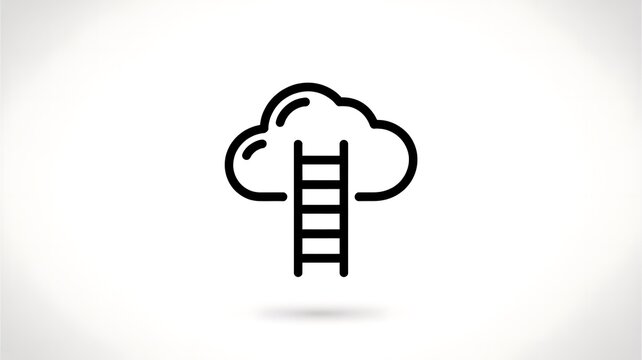 cloud, ladder, icon, black, minimalistic design, symbol, conceptual, illustration