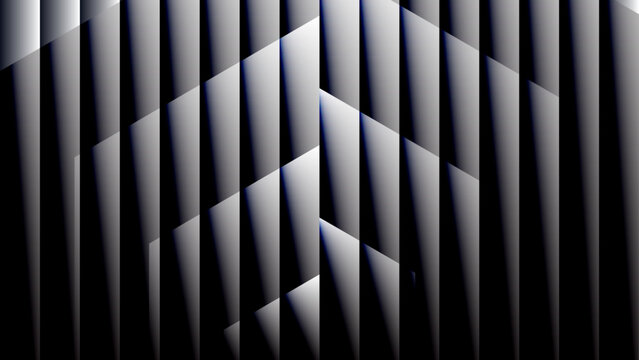 Seamless geometric 3d background with black and white striped abstract pattern and silver metal cube texture