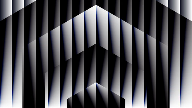 Abstract geometric vector illustration featuring a dark black and white striped pattern with cubes shapes and shadow lines texture for awesome and modern wallpaper