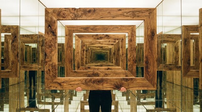 Infinite mirror reflection wood pattern