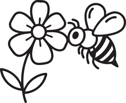 A cartoon bee flying towards a flower