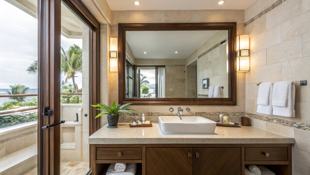 Luxury Hotel Bathroom with Ocean View