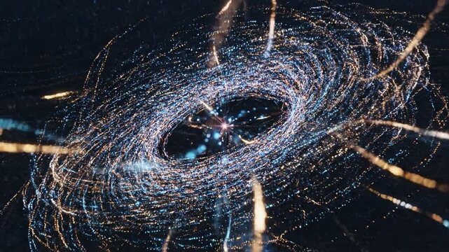 Abstract data intelligence motion vortex with flowing energy lines and particles