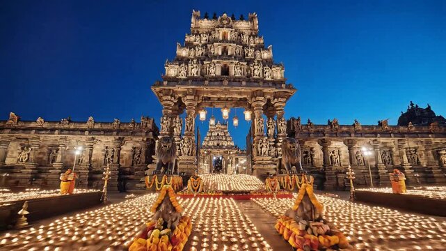 Narasimha Jayanti festival celebration with offerings and thousands of lit oil lamps