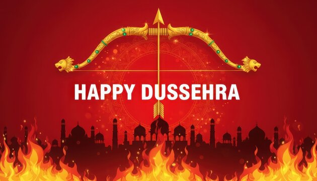 Happy dussehra celebration with traditional bow and arrow
