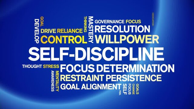 Self-Discipline animated word cloud-text design animation tag kinetic typography seamless loop.