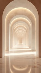 Obraz premium Endless arched corridor with soft light, creating a serene and calming architectural vista