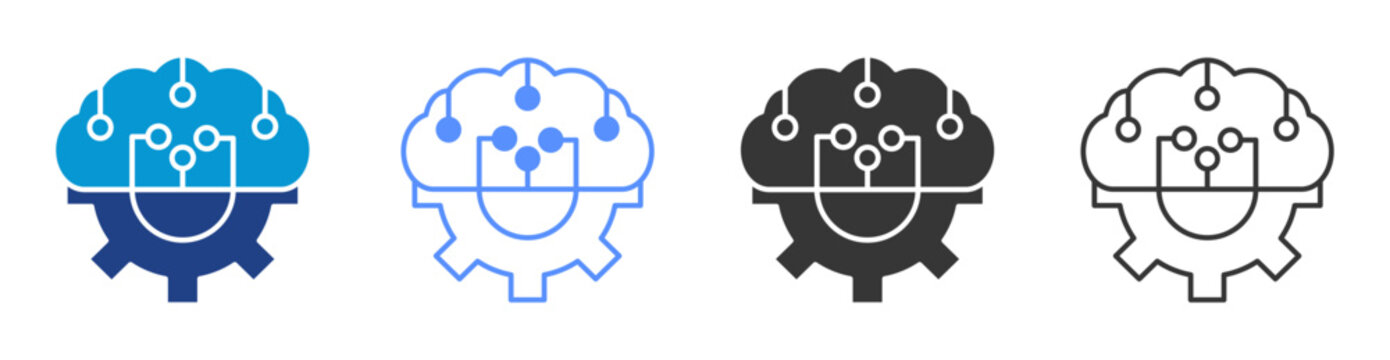 Machine Learning icon set multiple style collection	

