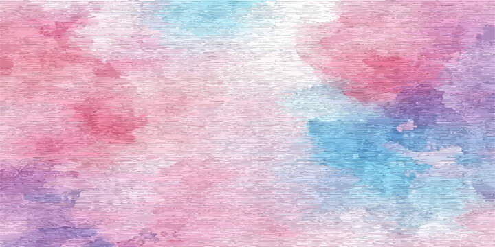 An abstract hand-painted watercolor background featuring a colorful pastel paint texture on vintage grunge paper canvas with blue and pink artistic patterns for a retro design backdrop