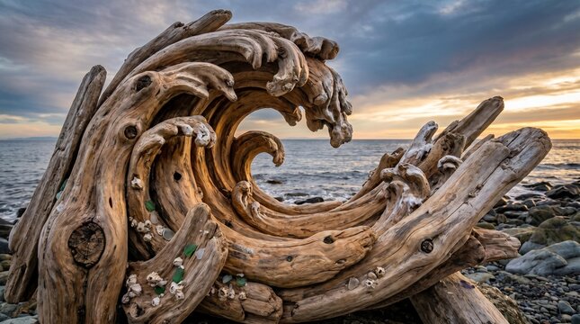 Wood waves frozen mid motion ocean style