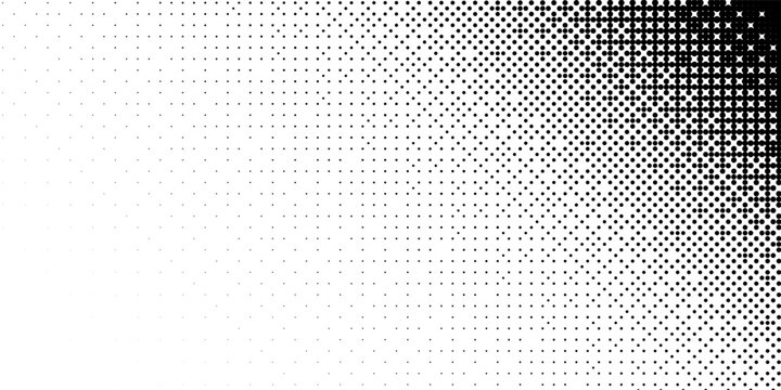 Check halftone texture background. Diamond dot faded gradation wallpaper. Black and white squared pixels. Abstract glitchy 8 bit video game backdrop. Vector comic bitmap dither screen tone overlay