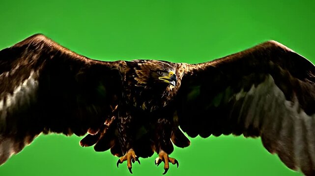 A bird of prey swoops down with outstretched wings and sharp claws extended in mid-air flight.