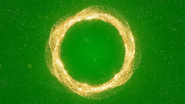 A glowing ring shines brightly on a vibrant green background with particles.