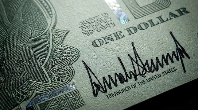 Close-up of a One Dollar Bill with a Signature.